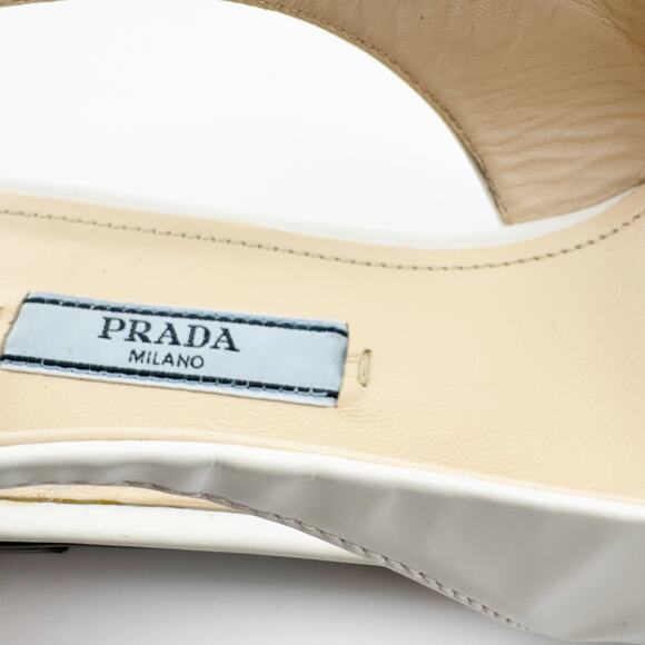 Prada White Leather Mary Jane Slingback Flats Pointed Toe Size 37.5 - Picture 9 of 16